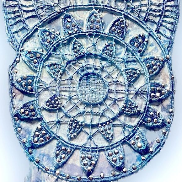 World Unity Embellished BOHO Tunic Blue Purple Handkerchief Hem Size M. - Picture 6 of 13